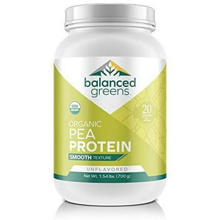 Raw Vegan Pea Protein Powder – 20 g. of Certified-Organic, Plant Based Protein Powder with BCAAs and Iron Known to Boost Energy, Strength, Focus, and More by Balanced Greens, Unflavored, 27 Servings