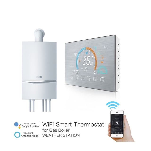 WiFi Thermostat Programmable Temperature Controller Underfloor Water/Gas Boiler Weather Station Tuya Smart Voice Control ,Easy to Install