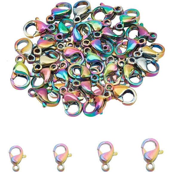 40pcs 4 styles Multi-color Lobster Claw Clasps Stainless Steel Clasps Fastener Hook End Chain Clasp Metal Clasps for Jewelery Making Necklaces Bracelets