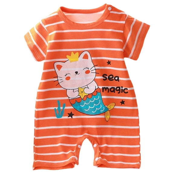 Caqnni Infant Summer Romper One Piece Jumpsuit 6-9 Months Summer Clothes For Newborn Babies Short Sleeved Thin Open Crotch Romper Baby Bodysuit Childrens Clothing