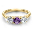 thumbnail image 3 of Gem Stone King 10K Yellow Gold Purple Amethyst and Lab Grown Diamond Engagement Ring for Women | 1.48 Cttw | Round 5MM | Gemstone February Birthstone | Size 8, 3 of 6