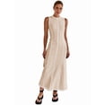 thumbnail image 1 of Womens Sleeveless T Shirt Dress Summer Contrast Ribbed Knit Tank Maxi Dresses Beige L, 1 of 8