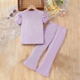 thumbnail image 4 of vigerkar Girl's 2 Piece Outfits Print Clothing Set Cute Hearts Graphic Tee and Flare Bell Bottom Pants 2-8 Years (Purple, 3-4 Years), 4 of 4