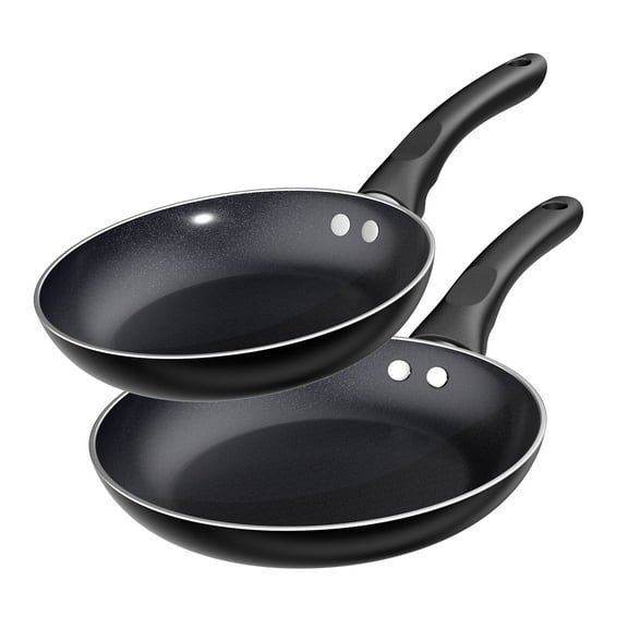 GPED 2 PCS Non-Stick Frying Pan Set, 9.5”, 11” Tri-Ply Skillet with Induction Bottom, Aluminum Cooking Skillet Pans Set, Compatible with All Stovetops (Black)