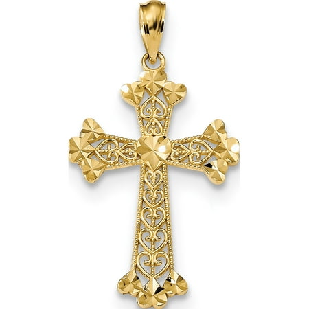 - Leslies Fine Jewelry Designer 14k Yellow Gold Diamond-cut Polished Filigree Cross (17.76x6.25mm) Pendant Gift