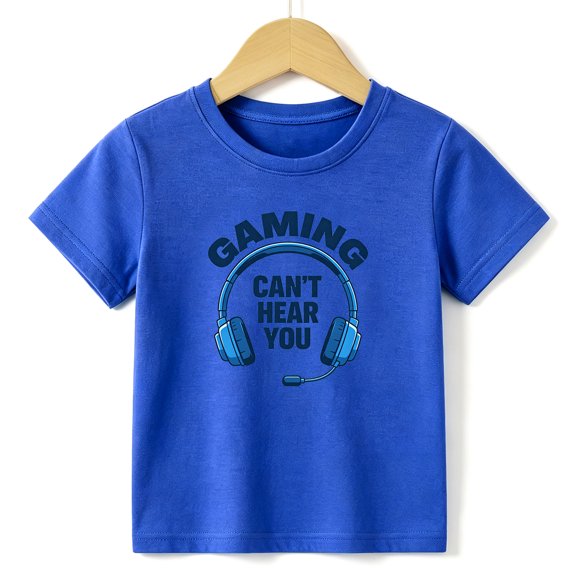 Boys Graphic Tees Headset Gaming Kids T Shirt Gamer 100% Cotton Short Sleeve Soft Tops 4-13Y Blue