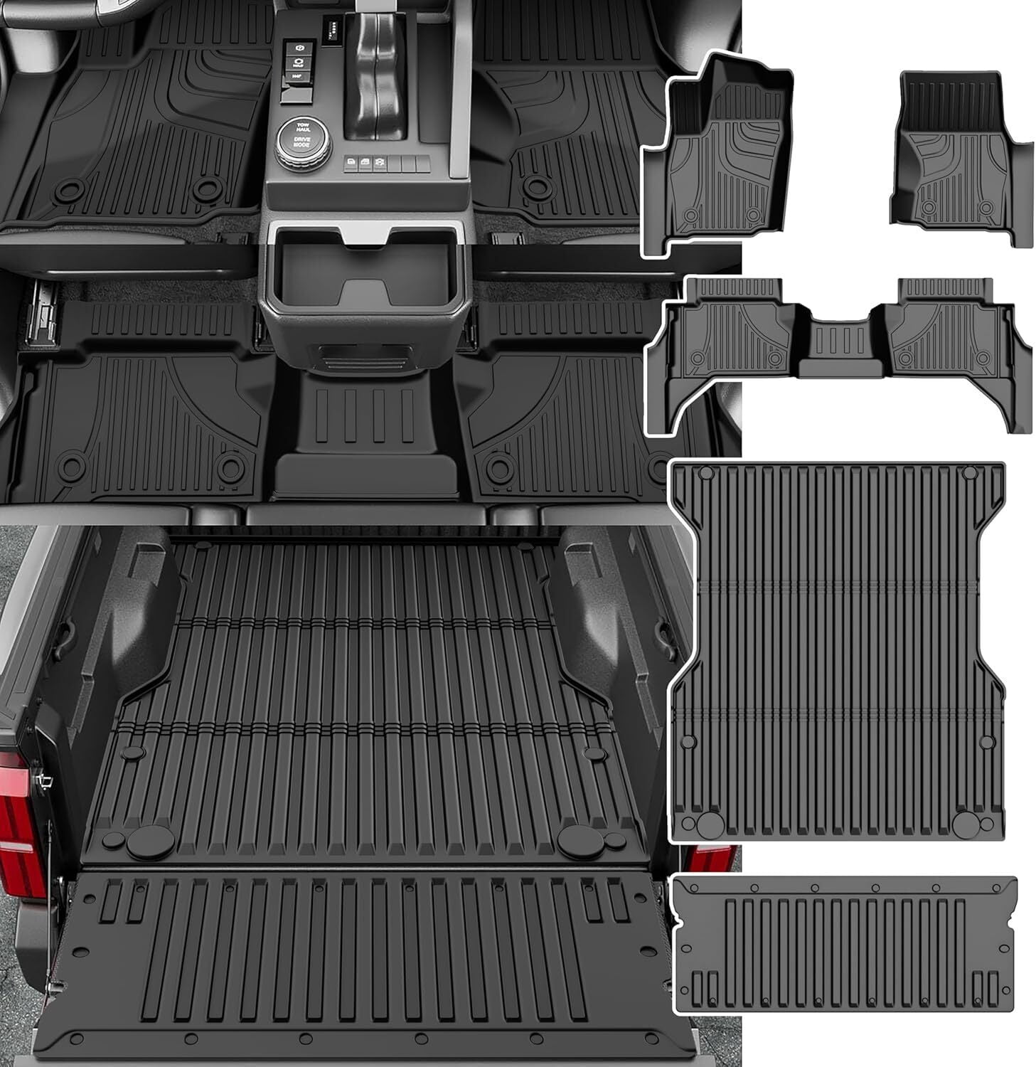 Floor Mats & Bed Mat &Tailgate Mat Fit for 2024-2026 Toyota Tacoma Accessories Double Cab Front & Rear 2-Row Custom Fit TPE, Automatic Trans- Exclude Hybrid, Manual