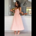 thumbnail image 4 of Vestido de Verano con Cuello en V para Mujer, A Rayas, Estilo Bohemio, para Playa, con Tirantes Finos y Lazo en la Espalda. Rosa M, 4 of 10