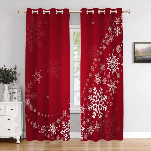 Happy Christmas Bedroom Curtains,Red Holiday Design With Snowfakes Blackout Grommet Window Treatment Drapes For Living Room 42"W x 84"L (Pack of 2)