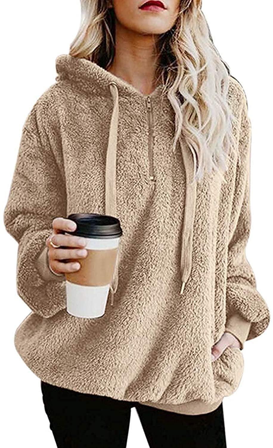 Womens Oversized Sherpa Pullover Hoodie 