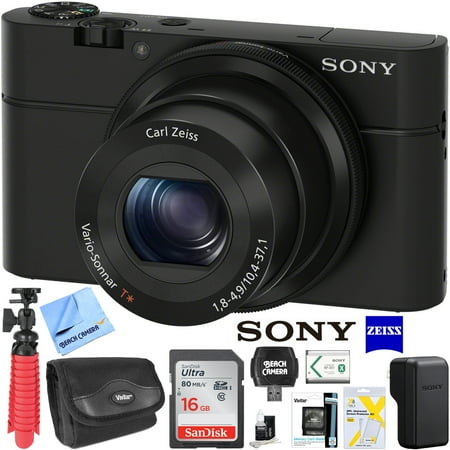 Sony DSC-RX100 20.2 MP Exmor CMOS Sensor Digital Camera with 3.6x Zoom BUNDLE with 8GB Card, Case, Card Reader, Mini tripod, LCD Screen Protectors +