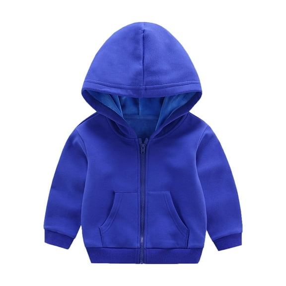 SGMVNU Boys Girls Full-Zip Hooded Sweatshirt, Lined Hoodies Jacket Coats, Solid Color Fall Winter Warm Coats with Pockets for Toddler Kids, Blue, 18-24 Months