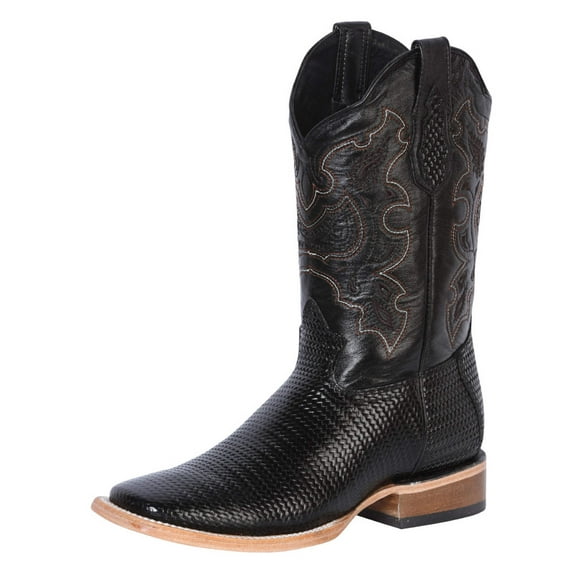 Men's Woven Print Leather Classic Western Cowboy Boots 'El General' Black Color 41790