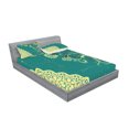 thumbnail image 2 of Ambesonne Abstract Fitted Sheet & Pillow Sham Set, Retro Flora Lace Frame, Queen, White and Jade Green, 2 of 2