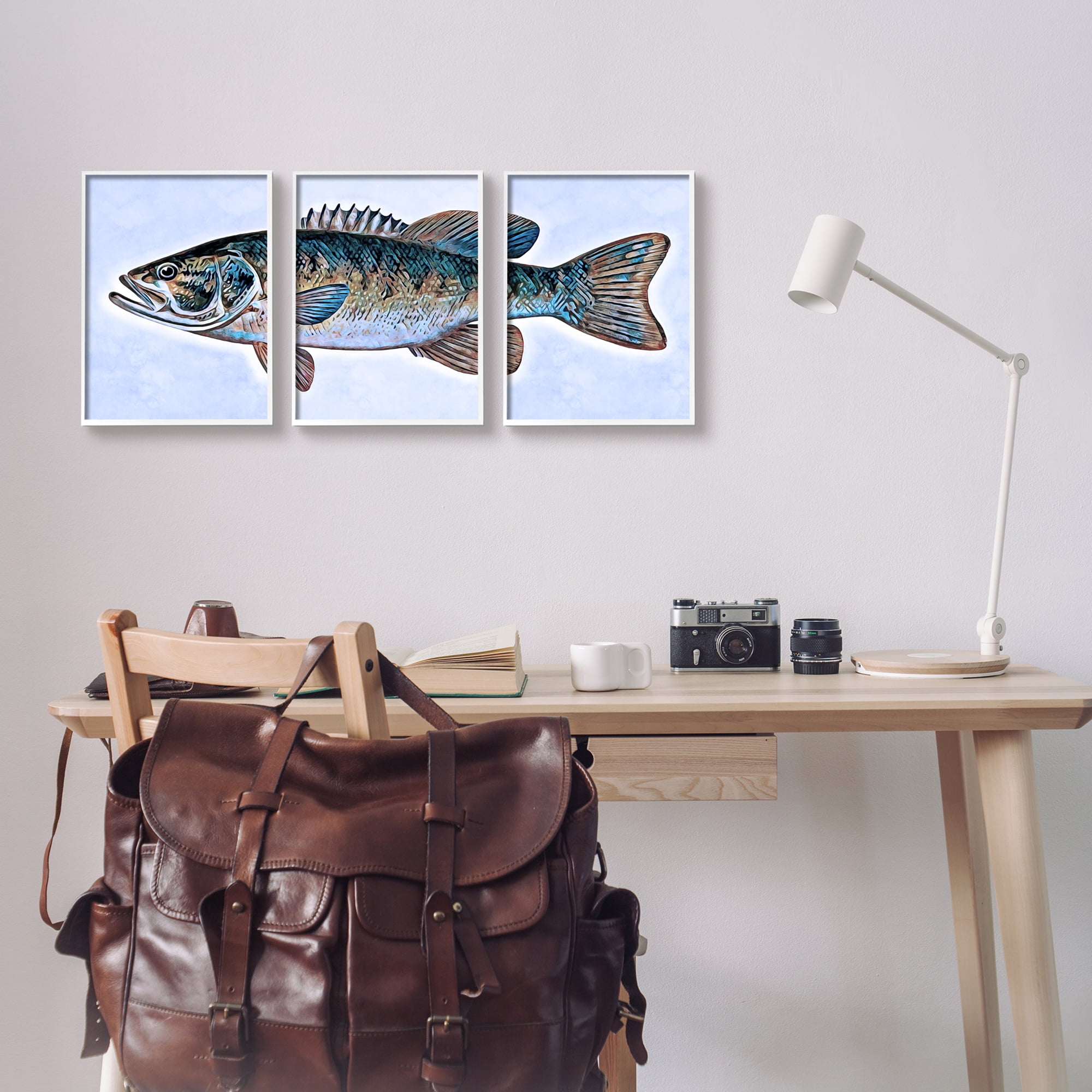 Stupell Marine Bass Fisherman Sea Life Animals & Insects Painting White Framed Art Print Wall Art, Set of 3