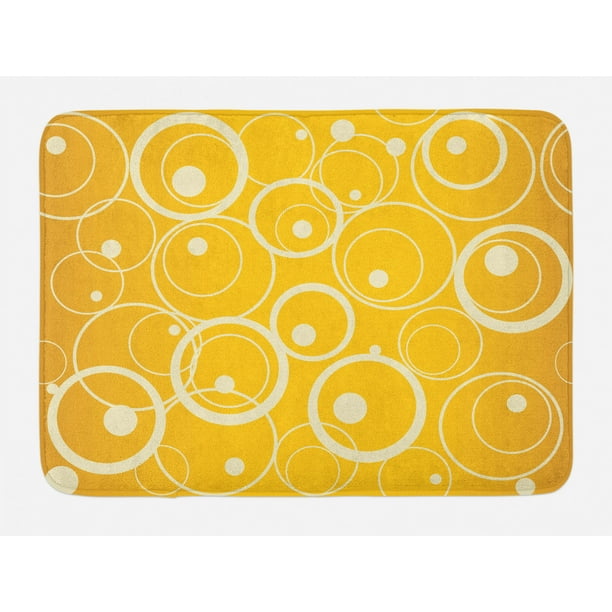 Vintage Yellow Bath Mat, Circles and Dots Monotone Geometric Shapes