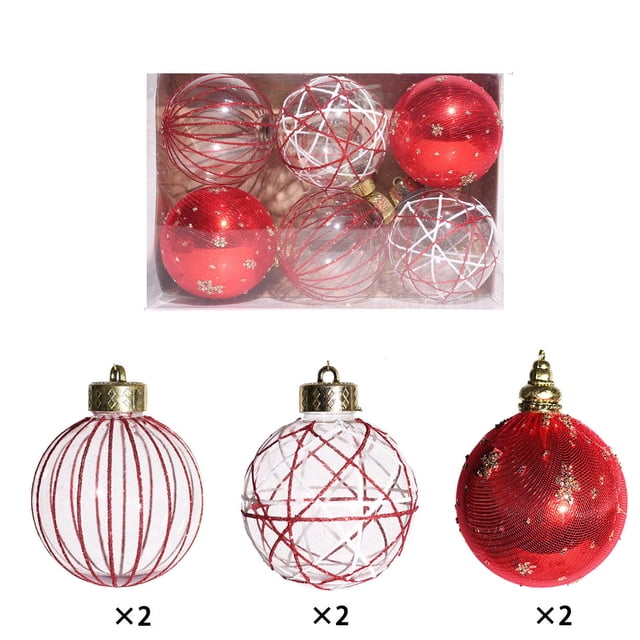 Juego de 6 Adornos Navideños de Malla de 8 Cm Pintados con Purpurina Dorada | Decoración Navideña Elegante para El Árbol de Navidad | Material Plástico