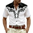 thumbnail image 2 of HOWPAY Westren Cowboy Shirts for Men Short Sleeve Button down Shirt Embroidered Print Vintage Top Work Party Wedding Summer Clothes Black XL, 2 of 4