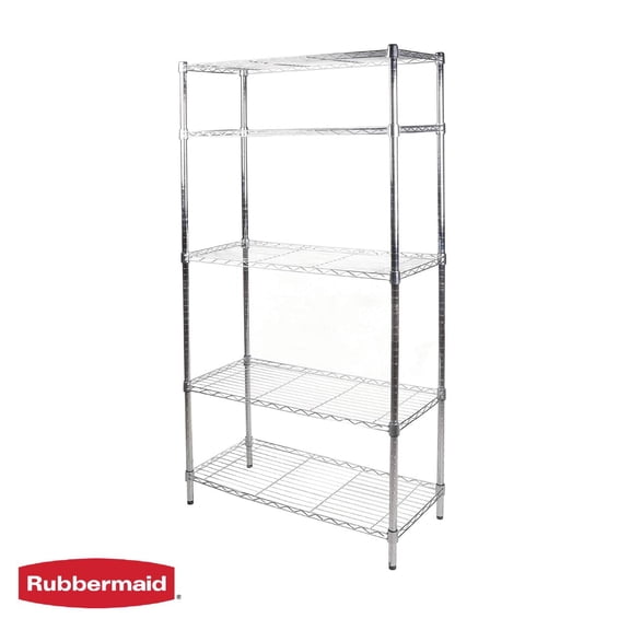 Open Box Rubbermaid Heavy Duty 5-Tier Chrome Wire Shelving Unit, 1250lb Capacity