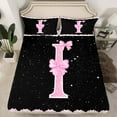 thumbnail image 2 of Manfei Personalized Letter I Bed Sheets,Bow Monogrammed Theme King Sheets,Pink Black Sheet Set For Girl Teens,Ultra Soft Bedroom Decor,4pcs, 2 of 7