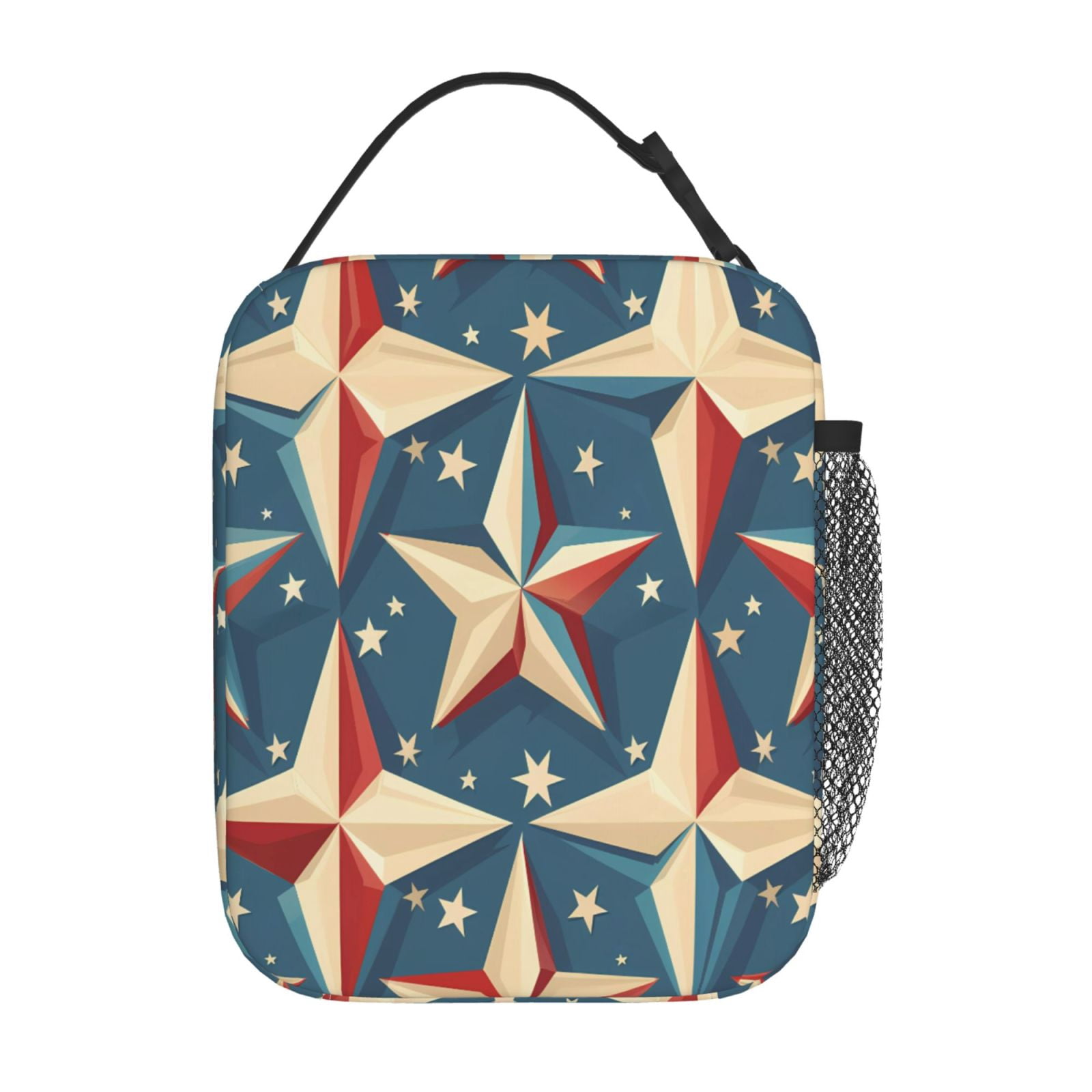 Lunch Bag For Women Men Insulated Portable Lunch Box Bento Box Office Picnic Travel Cooler Bag Independence Day Theme Elements Star (7)