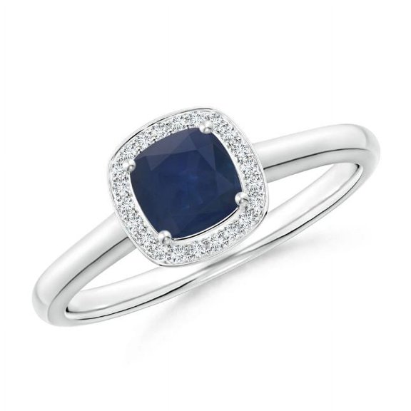 Cushion Shape Blue Sapphire CZ Diamond Cocktail Band Ring Women 925 Sterling Silver September Birthstone Valentine Day Birthday Gift Gemstone Jewelry