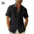 thumbnail image 4 of ziyahi Traveling Casual Style Men's Button Down Shirt Summer Pool Party Solid Color Simple Design Slim Fit Tops Daily Clothes Black M, 4 of 5