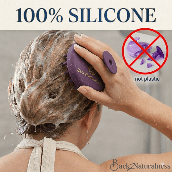 Back2Naturalness Silicone Scalp Massager Shampoo Brush for Hair Growth & Dandruff Care, Soft Exfoliating Bristles, Purple