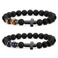 thumbnail image 2 of EOEMY Natural Stone Cross Bracelets Tiger Eye Lava Bead Bangle Men Women Charm Jewelry-Lava6#, 2 of 9