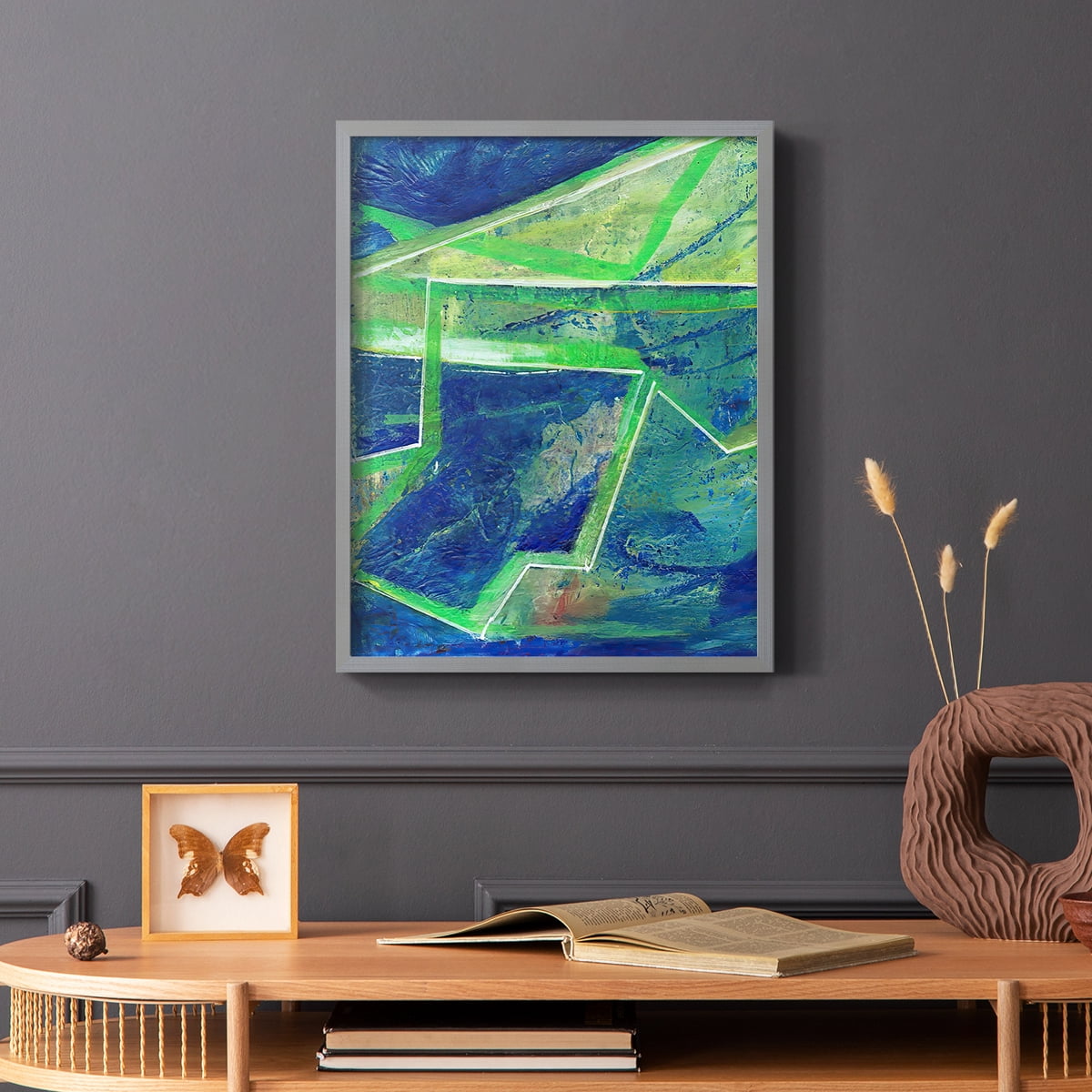 Geometric in Cool I Framed Print in Gray Solid Wood Framed Print No Nail Hanging