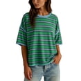 thumbnail image 3 of Byworldtasic Oversized Striped T-Shirts for Women Summer Color Block Short Sleeve Tops Drop Shoulder Boxy Tees, 3 of 8