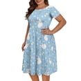 thumbnail image 4 of SCRAWLGOD Rabbits Print Dress Plus Size S Women Casual Midi Dresses with Short Sleeves for Women Comfortable Summer Dress Midi Length Crewneck Ladies Summer Dresses Size S, 4 of 7