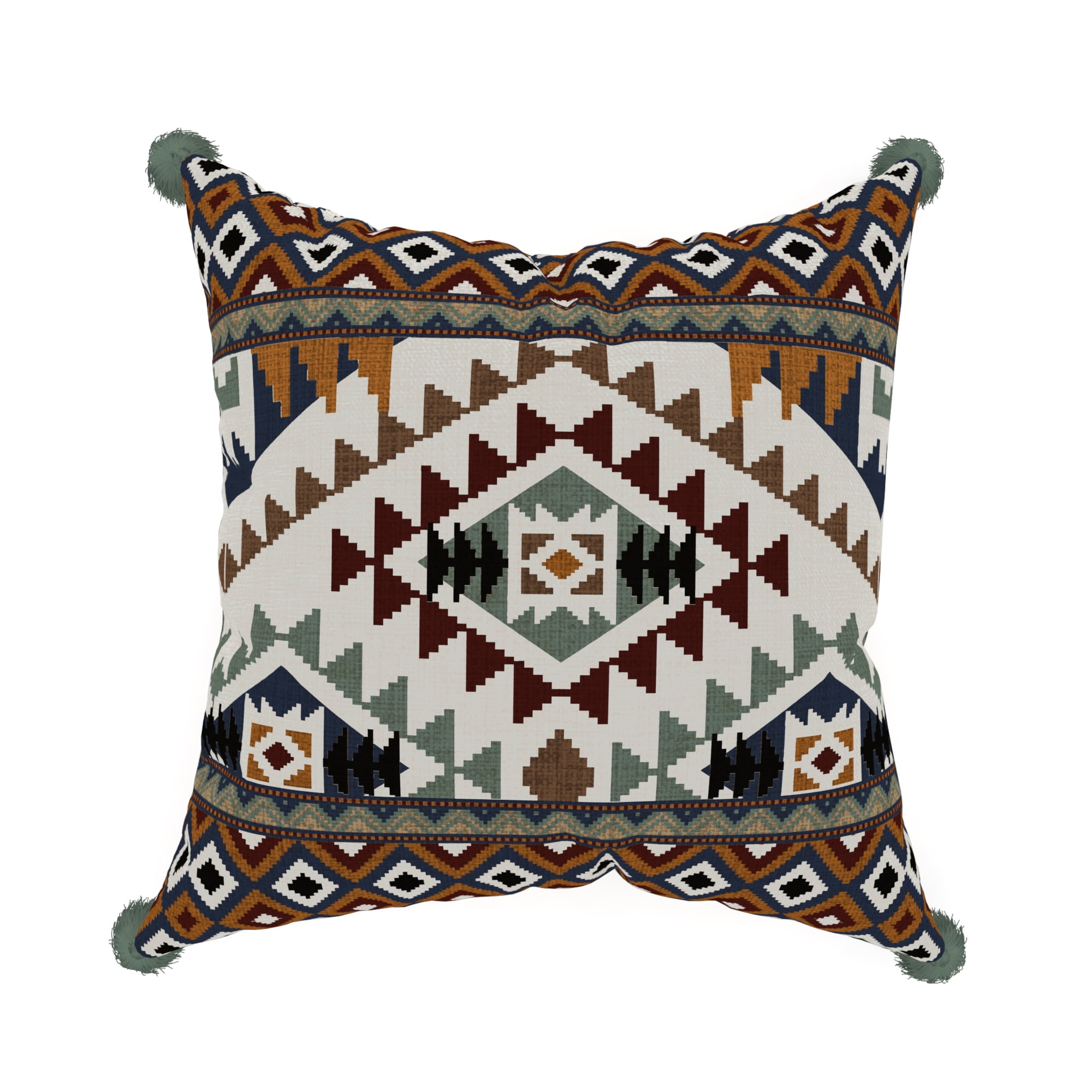 Native American Eye Black Pom Poms Cushion Cover 100% Hand Printed Linen 18X18" 