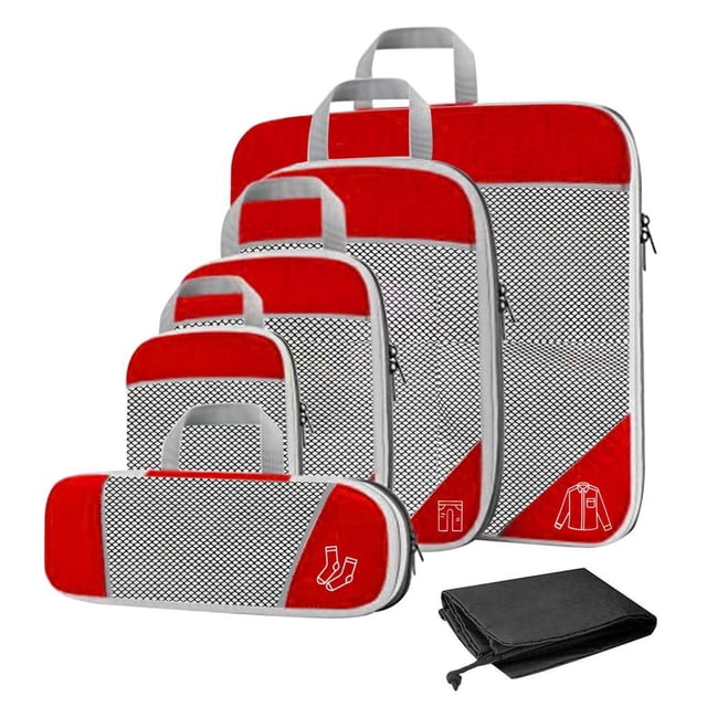 Abbracc Compression Packing Cubes Organizers Extensible Accessing Items Easily Red 6Pcs