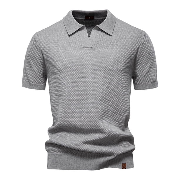 pstuiky Camisas de manga corta para hombre, Suéter informal de manga corta con cuello vuelto, cómodo y liso para hombre camisas casuales para hombre m