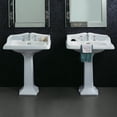 thumbnail image 3 of Whitehaus Isabella Collection Traditional Pedestal with an Integrated large Rectangular Bowl, Widespread Faucet Drilling, Backsplash, Dual Soap Ledges, Decorative Trim and Overflow, 3 of 5