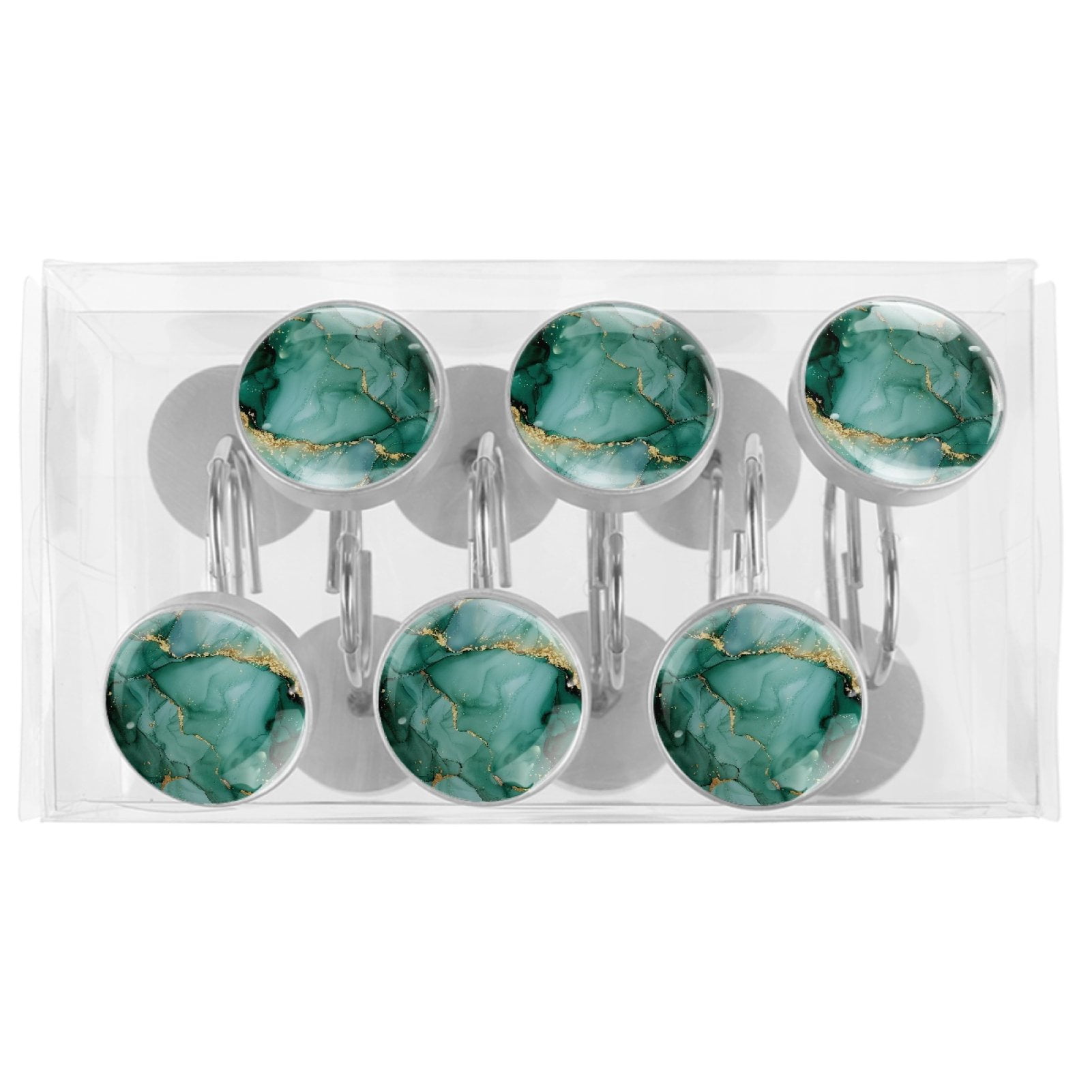HemaKayy 12 Pcs Decorative Marble Shower Curtain Hooks - Rust Proof & Durable Stainless Steel Rings for Bathroom Decor | Easy to Install and Glide | Perfect Decoration & Gift - Light Green Gold