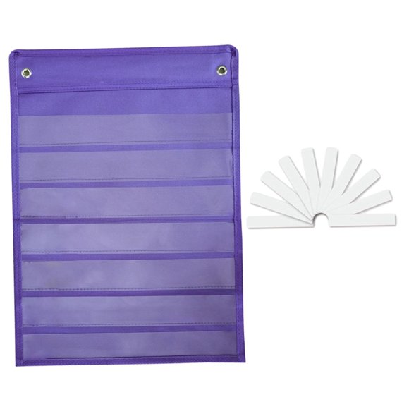 Siruishop Classroom Pocket Chart Teaching Aid 7 Rows for Home Students Sentence Strips Purple