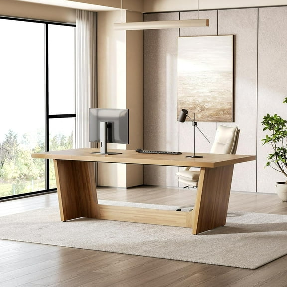 1Easylife 70.87 Inches Long Executive Desk, Wooden Computer Desk, Industrial Simple Study Writing Table, Large Workstation Business Furniture for Home Office, Oak