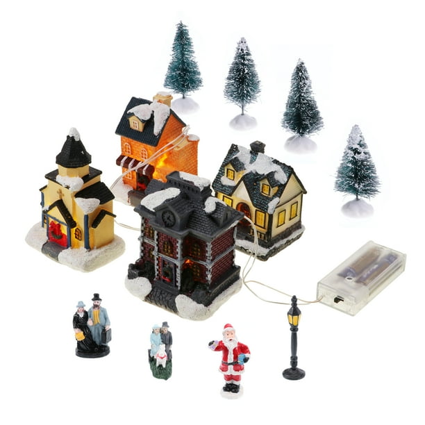 Navidad Casas De Pueblo Ciudad Con Pilas Resina Construcción En Miniatura Mano De Obra Fina Figuras De Navidad Para La Decoración De La Mesa Del Hogar 10 Piezas Escena Sweethay HA019068-00