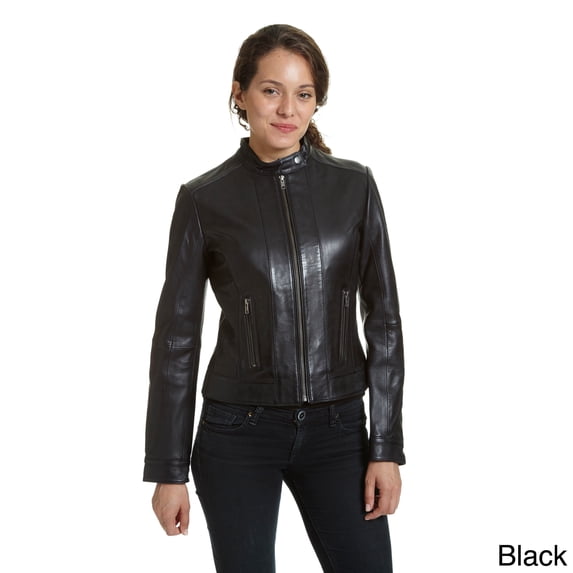 Women's Leather Moto Collar Scuba