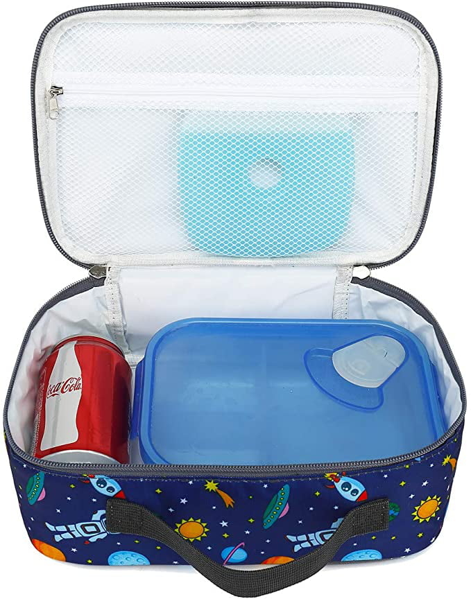 Kids Lunch box Insulated Soft Bag Mini Cooler Back to School Thermal Meal Tote Kit for Girls Boys Astronaut&Robot 