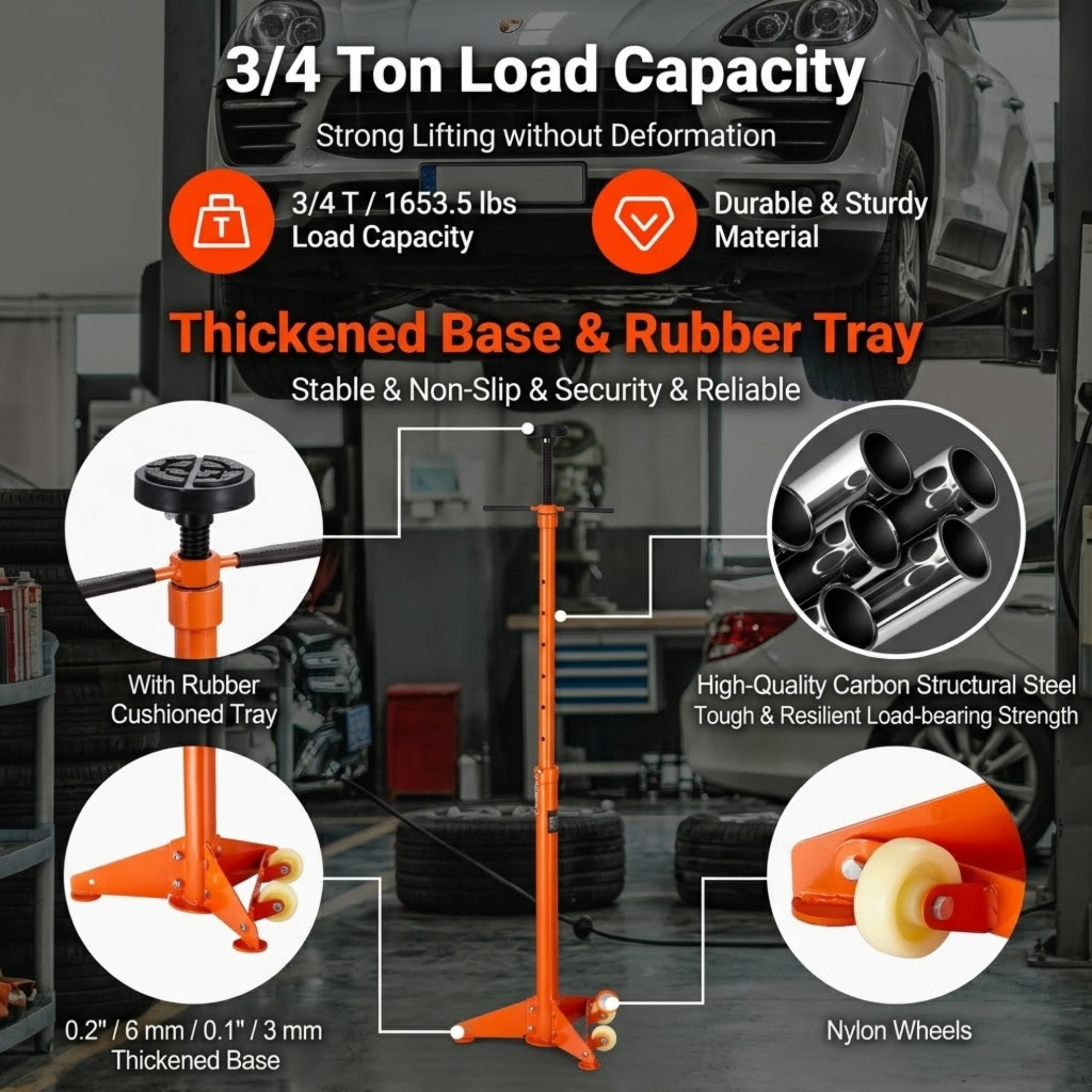 3/4 Ton Underhoist Support Stand, 38.4" to 75.4" Adjustable Jack Stand with Spin Handle and Wheels, Heavy Duty Vehicle Component Support