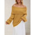 thumbnail image 2 of The Shoulder Sweater for Women Fall Winter Oversized Pullover Lantern Long Sleeve Soft Knit Sweater Top Dark Yellow L, 2 of 8