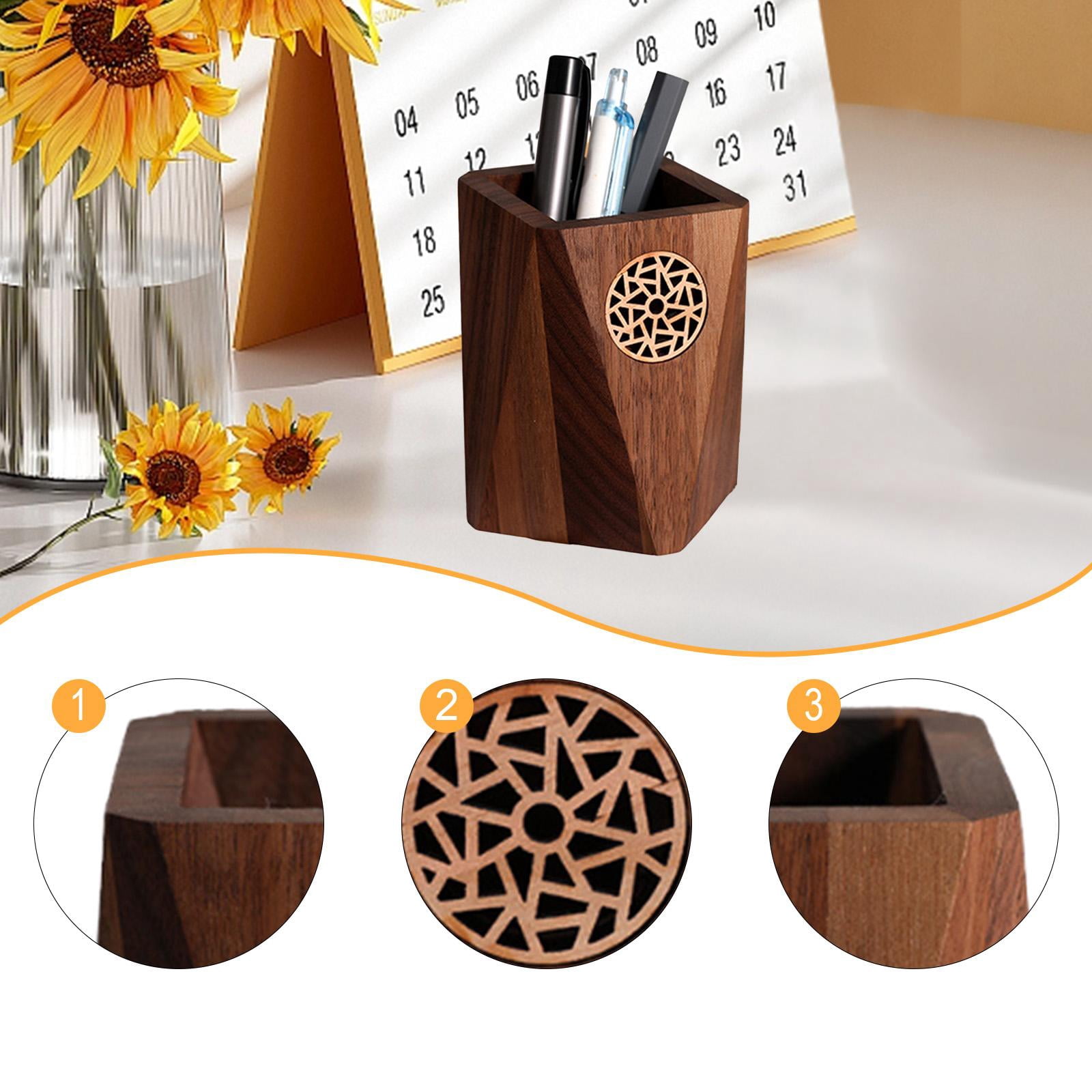 Zxpjkyu Wooden Pen Holder Stand Wooden Pencil Box Gift Multipurpose Use Wood Storage Box 7.5x10.5cm