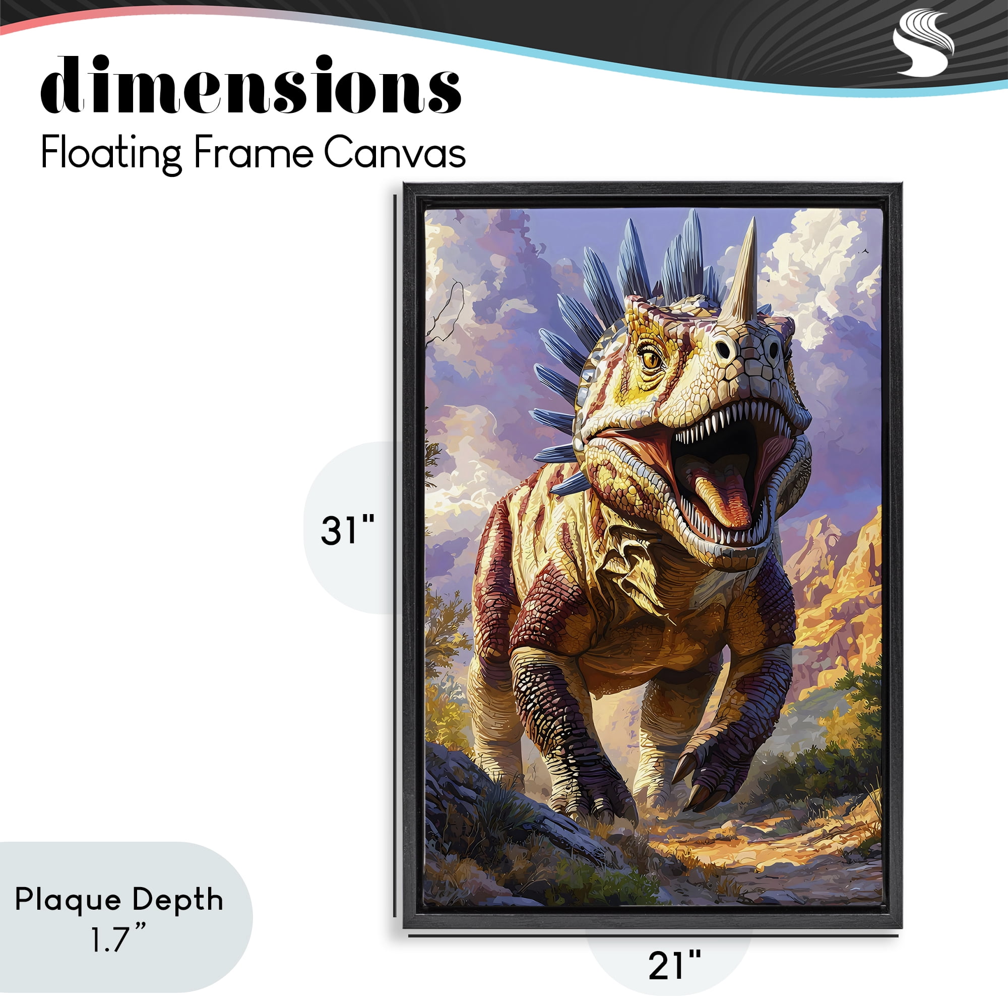 Stupell Industries Fierce Horned Dinosaur Black Framed Floater Canvas Wall Art, design by Creative Studio