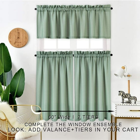 EastVita Ivory Tier Curtains,Waffle Woven Textured Short Window Curtain for Cafe,Bathroom,Kitchen & Kids Bedroom Rod Pocket Curtains