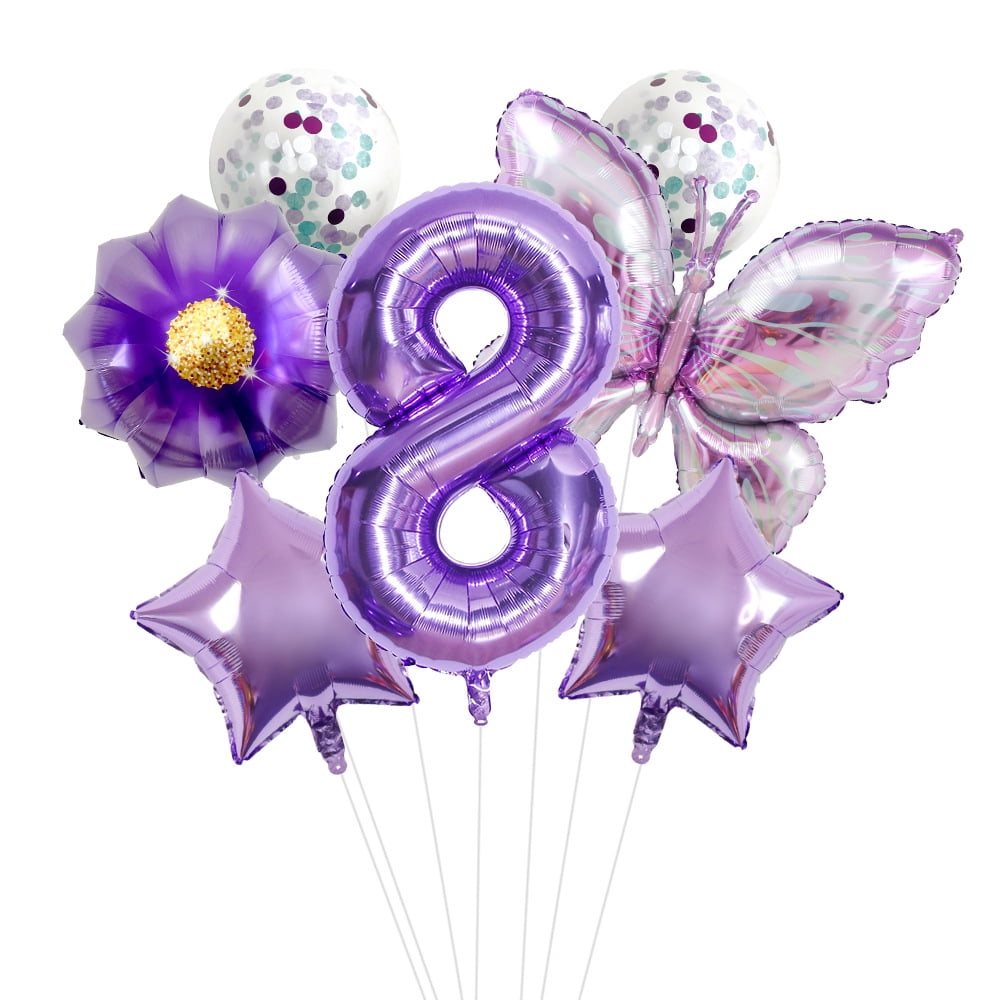 Purple butterfly flower 32-inch digital aluminum film balloon set for birthday party decoration