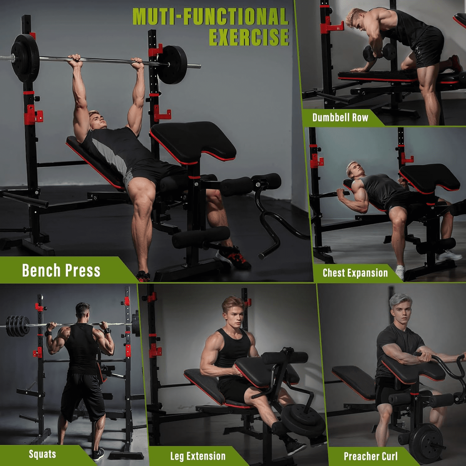 PUATUL 1500LBS 6 IN 1 Olympic Weight Bench Set with Leg Developer and Leg Curl