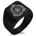 thumbnail image 1 of Stainless Steel Aegishjalmur Awe & Terror Helm Viking Rune Geometric Pattern Biker Style Polished Ring, 1 of 1